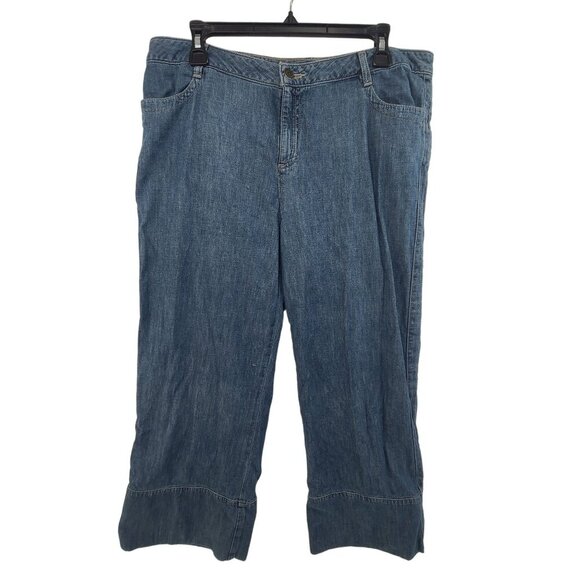 J. Jill Women's Wide Leg  Cropped Denim Jeans Blue Size L - Picture 1 of 7